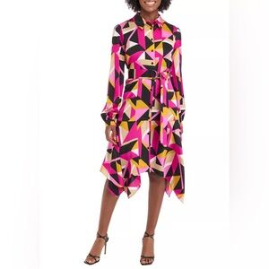 Karl Lagerfeld Paris Womens Pink Handkerchief Hem Polyester Shift Dress